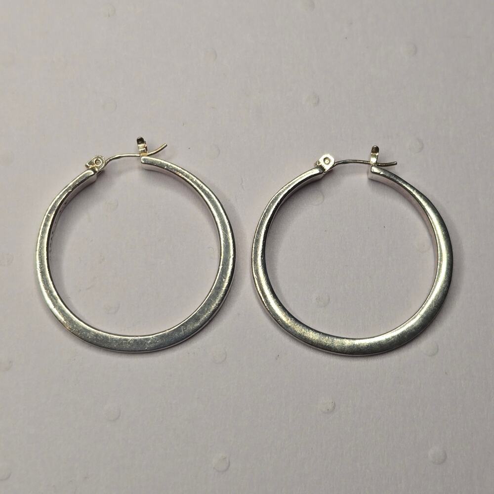 Vintage Matrix 925 Sterling Silver Thick Chunky Hoop Earrings Click Top Hinged